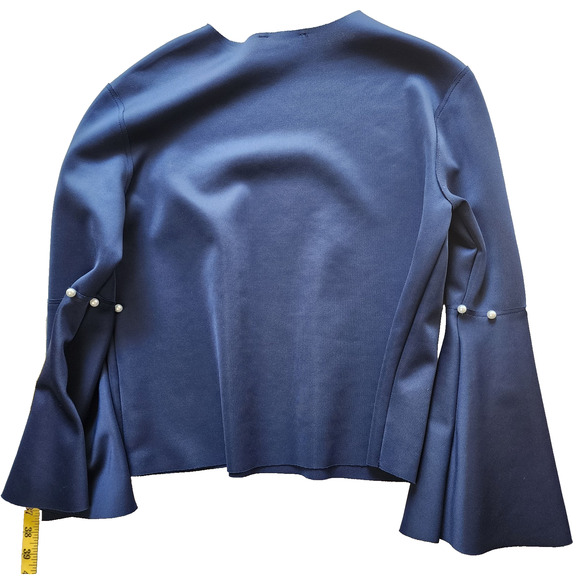 Lea & Viola Mid-Length Blue Blouse Small w/Flared Sleeves - Pearl Accents - Picture 2 of 10